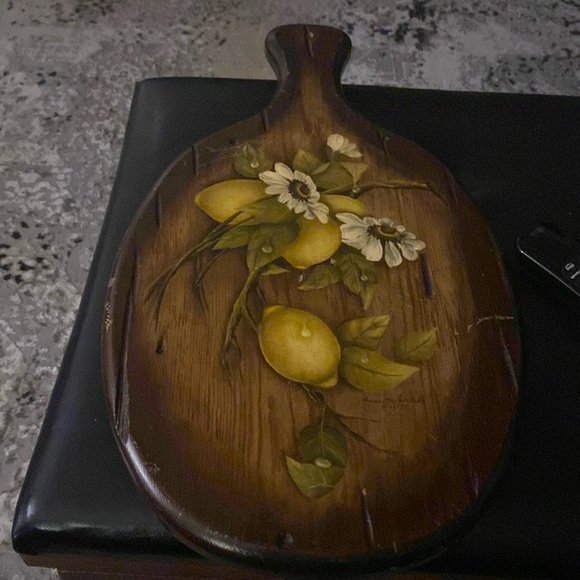 Vintage Other - Vintage 1970s hand painted lemon wood cutting board